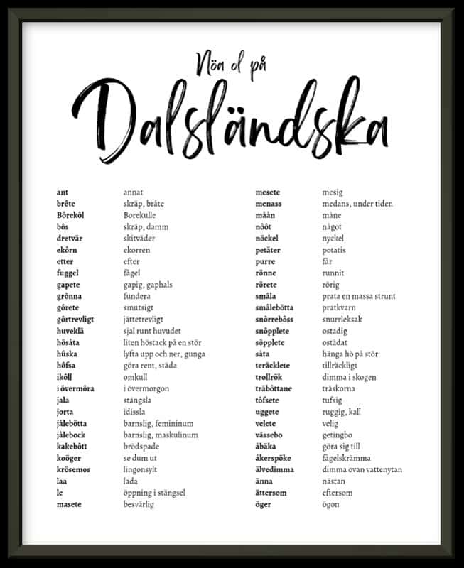 Poster Nôa ol på Dalsländska – 40x50 cm i papptub för egen inramning