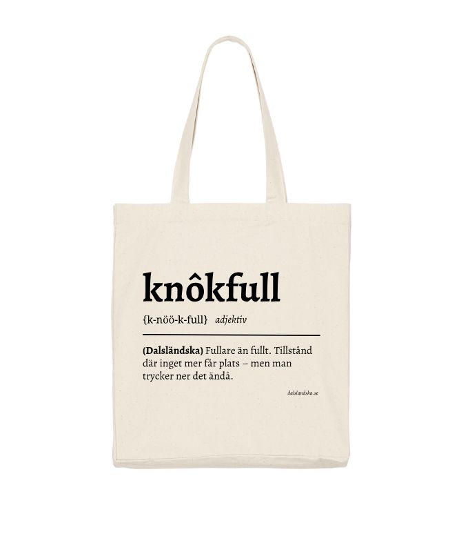 Tygväska Knôkfull – Naturfärgad med svart tryck, ekologisk bomull, innerficka